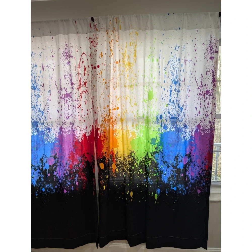 Vintage Crayola Curtain Spattered Paint Drip 2 Panels 51